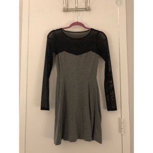 Gray skater dress with mesh sleeves